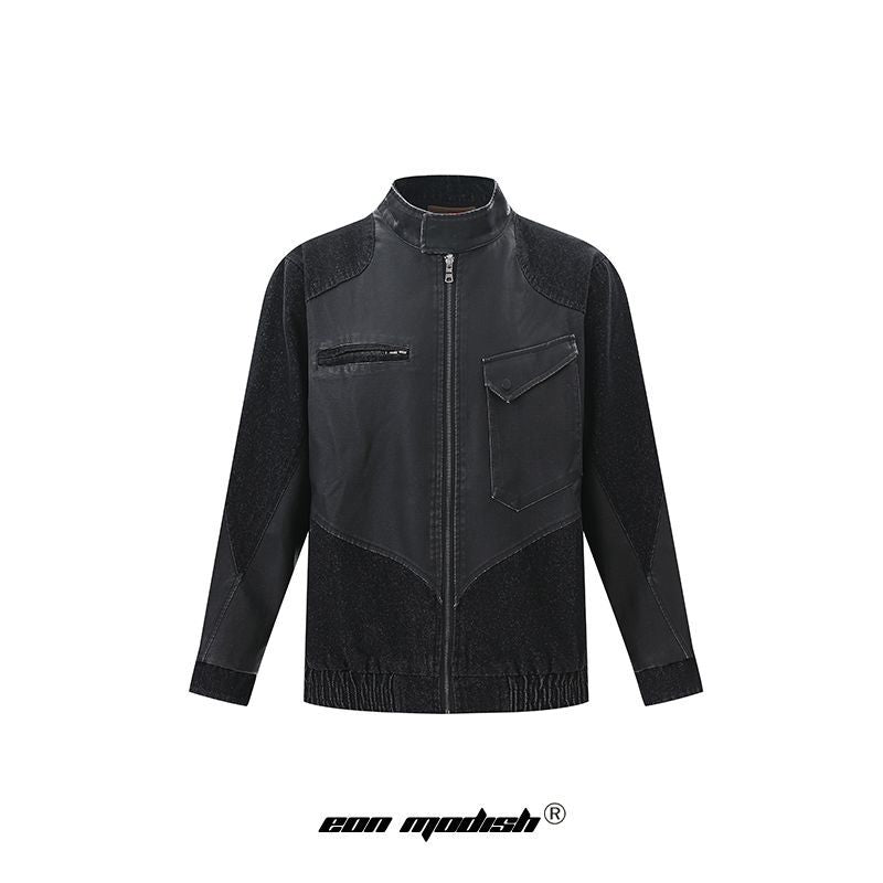 Patchwork Street Style High Street Jacket Personalized Black Loose Fit