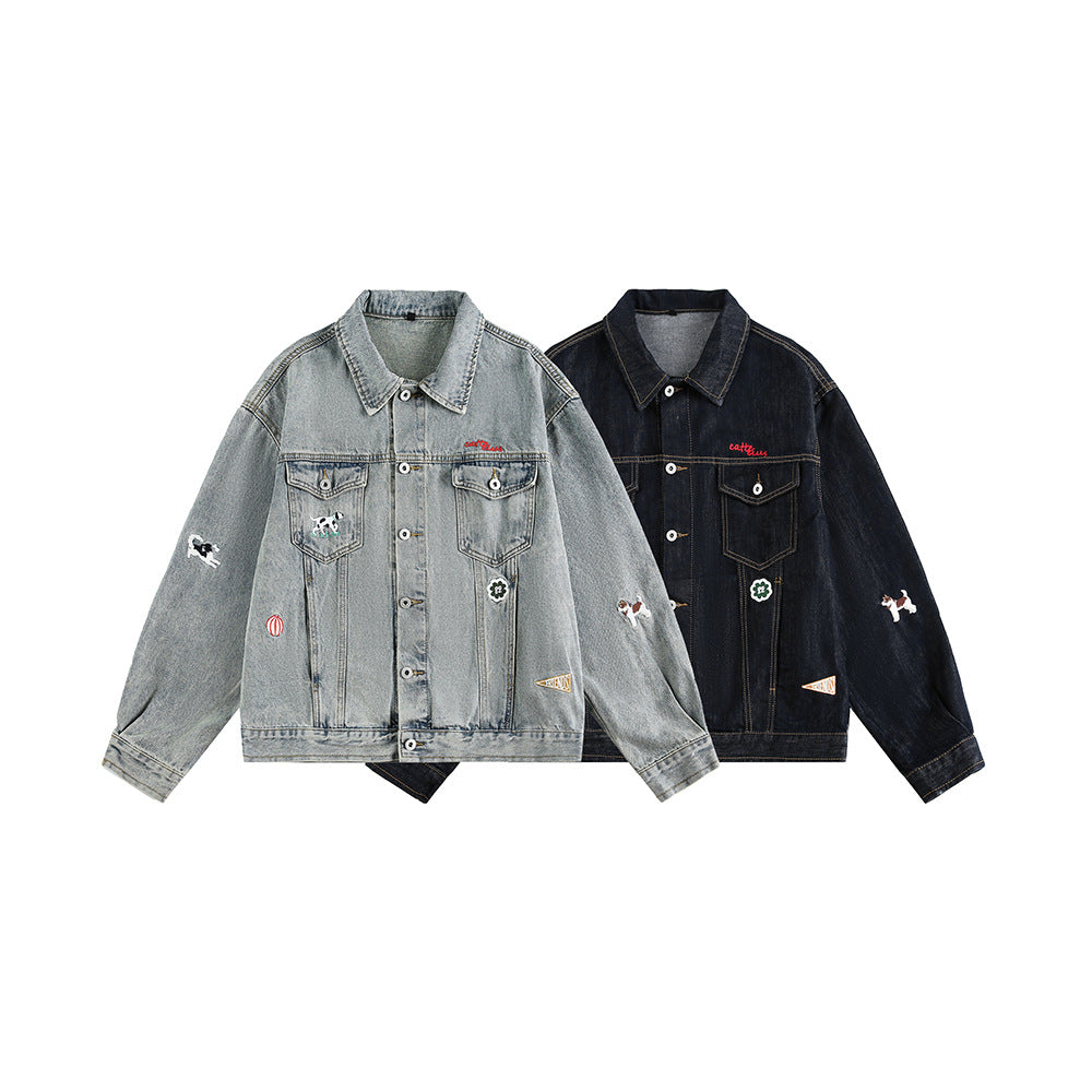 Street Style High Street Denim Jacket Collarless Loose Fit