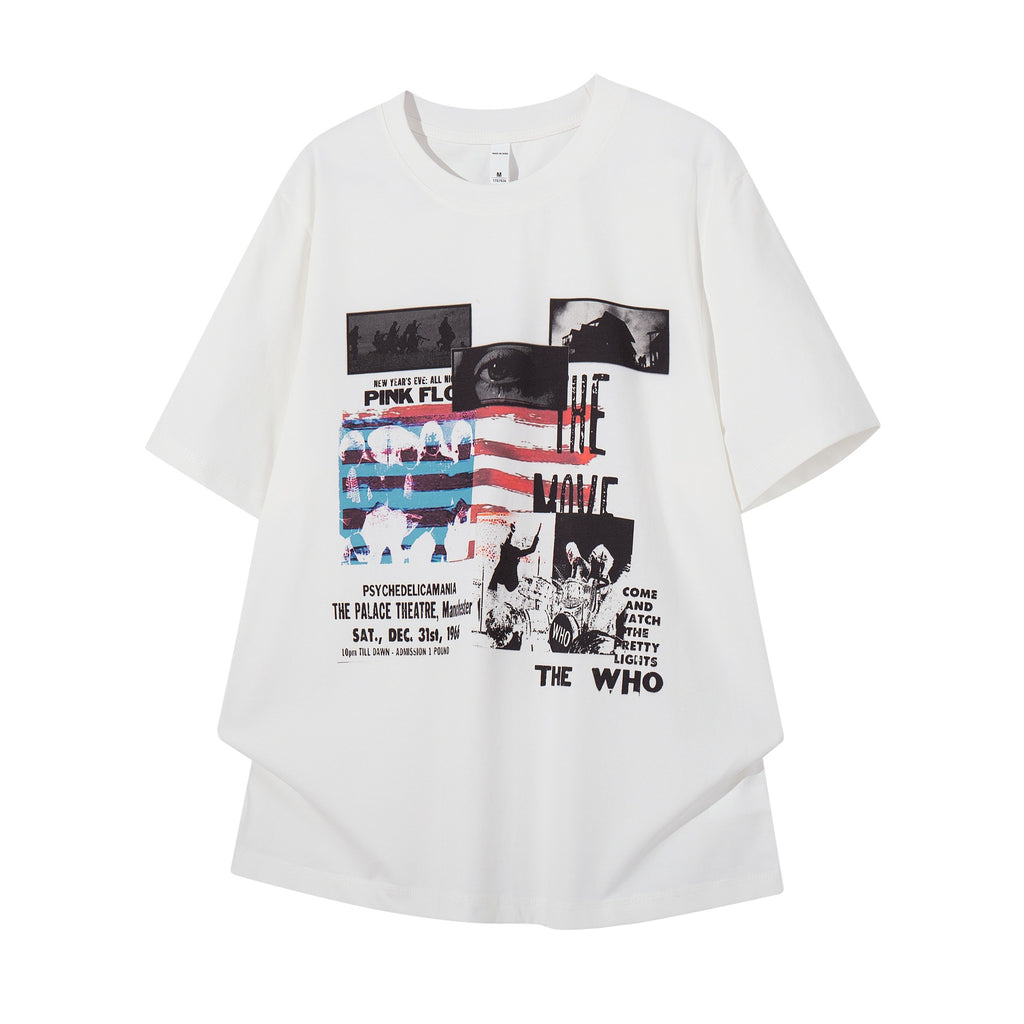 Floral Print Rock Band Short Sleeve Shirt Cotton Blend
