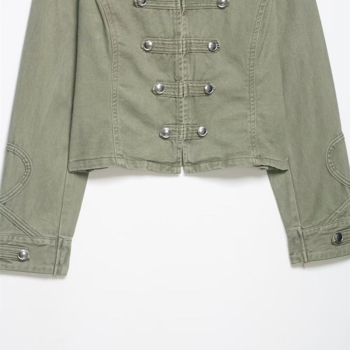 Army Green Women Street Style Slim Fit Button Trim Jacket Double Breasted