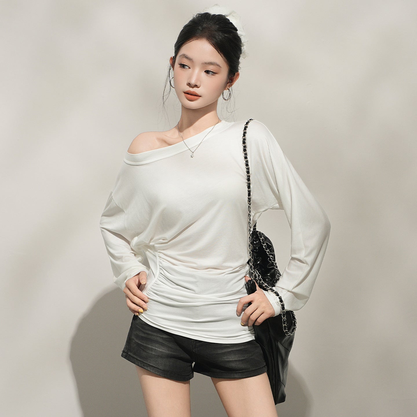 Women Lyocell Sun Protection Batwing Sleeve Lightweight Top Asymmetrical Collar