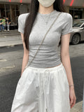 Womens Cotton Round Neck Slim Fit Short Sleeve Top Casual Basic Gray