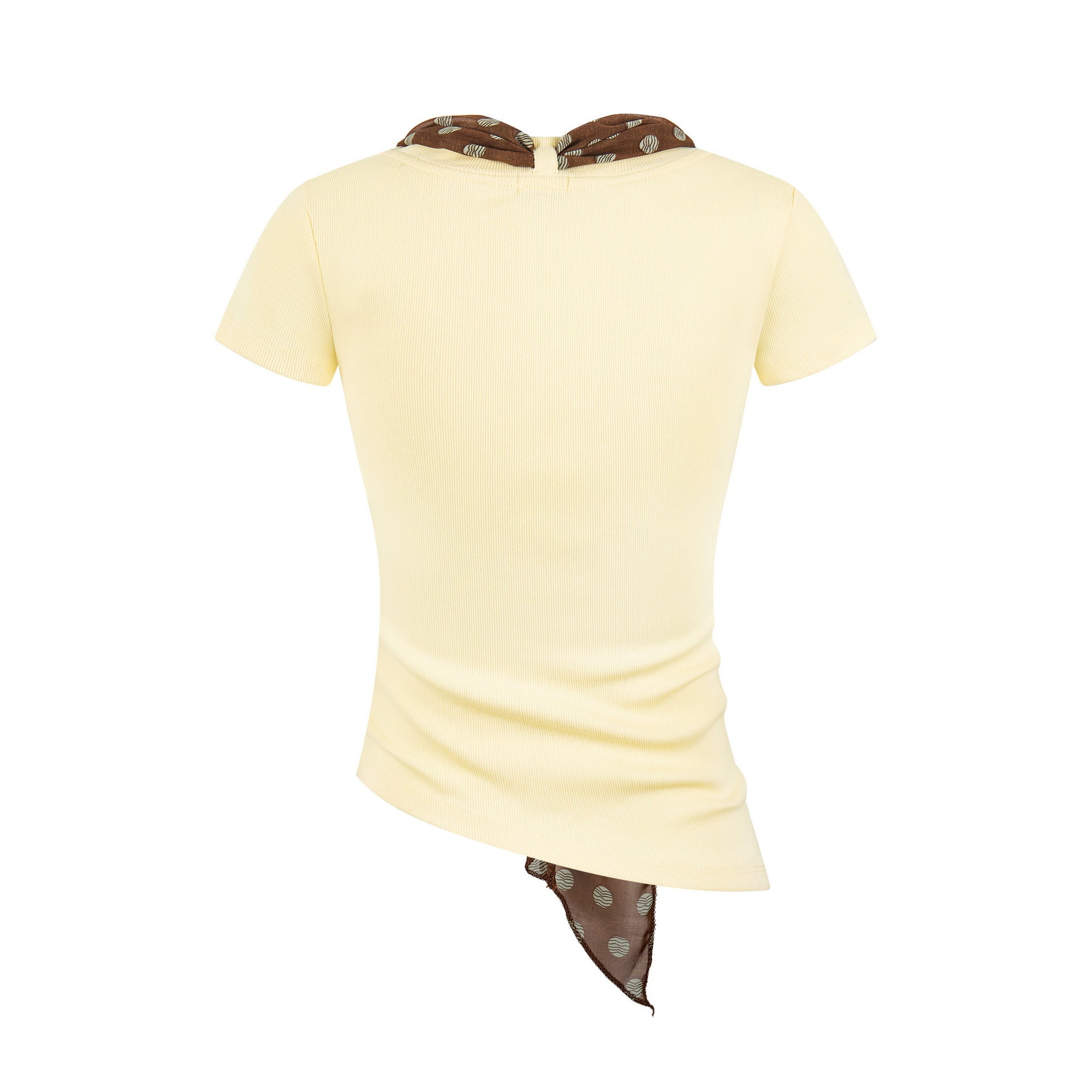 Ribbon V Neck Short Sleeve T Shirt Women Embroidered Cotton Blend Top