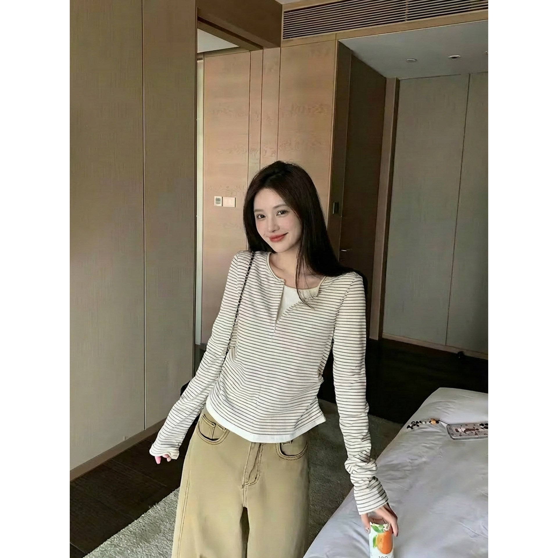 Apricot Womens Half Zip Top Long Sleeve Slim Fit Layering Tee