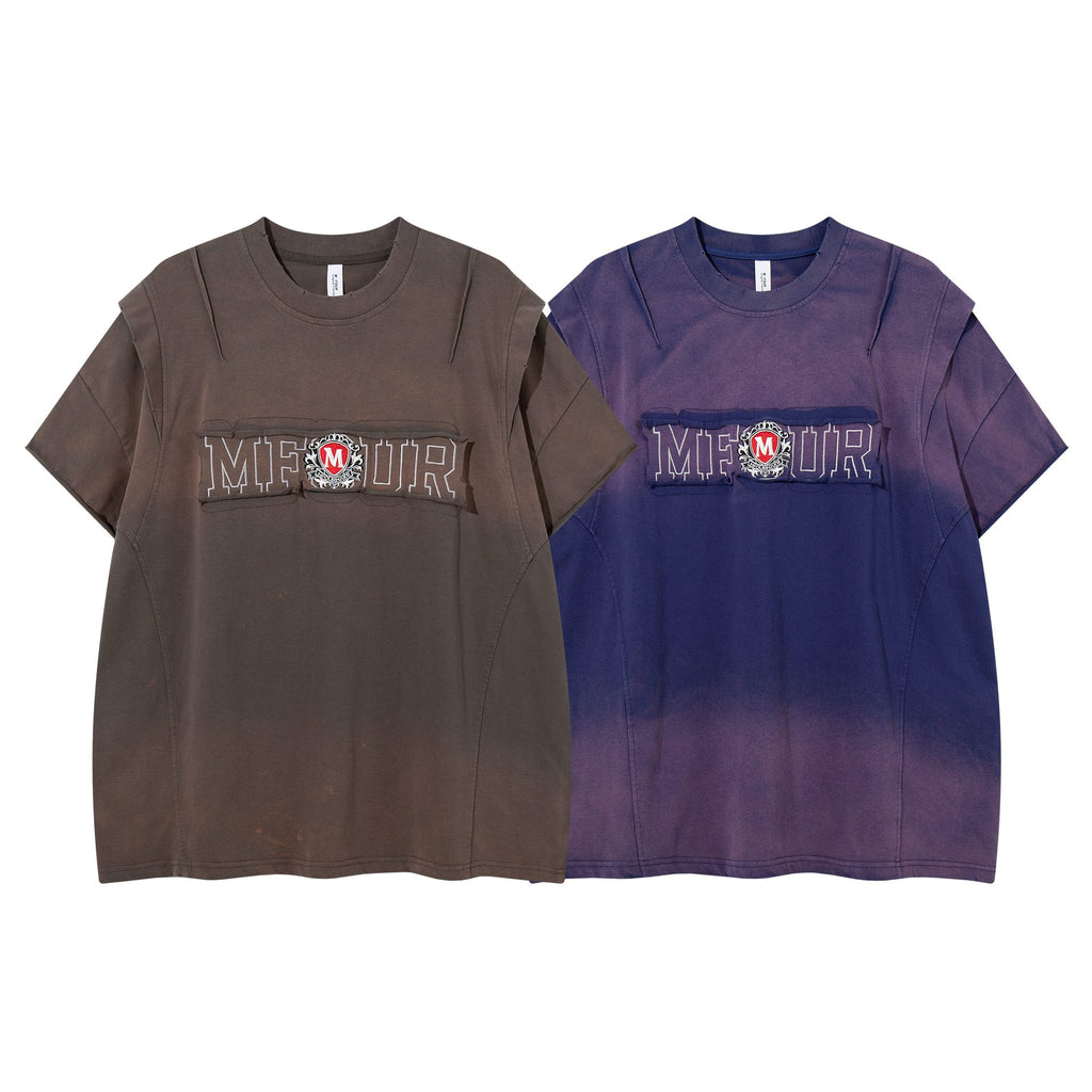 Gradient Deconstruction Splicing Short Sleeve Shirt For Men