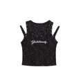 Edgy Hollow Rivet Vest Letter Embroidery Cropped Sleeveless Top
