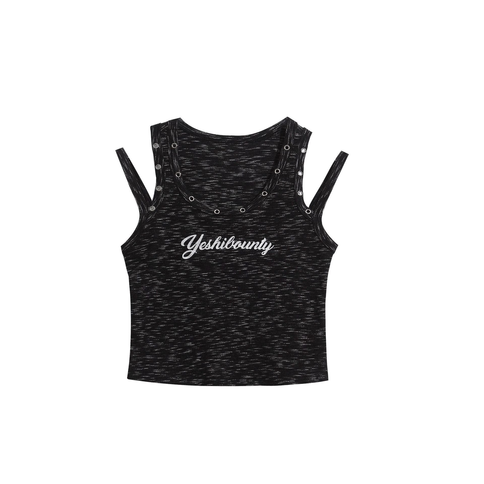 Edgy Hollow Rivet Vest Letter Embroidery Cropped Sleeveless Top