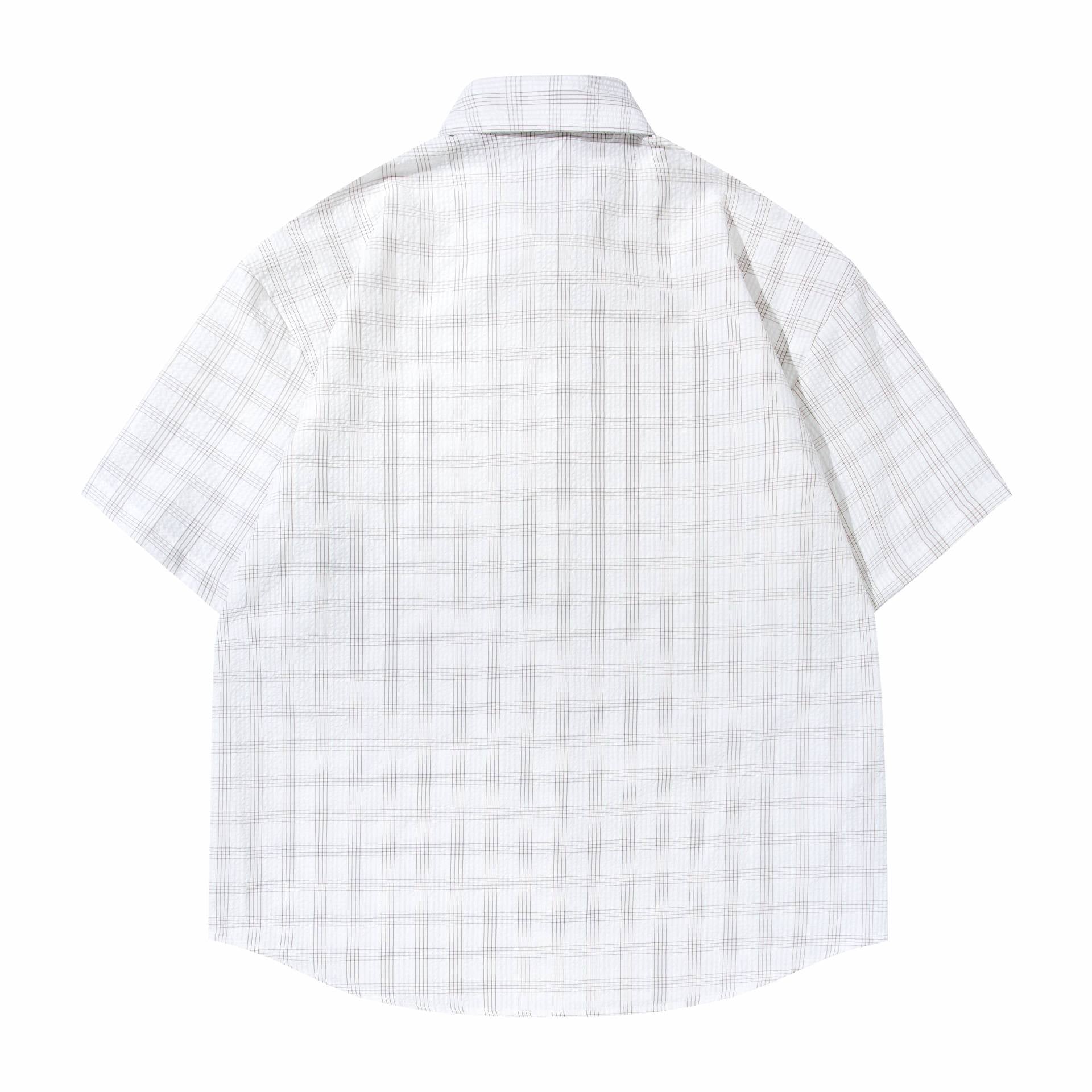 Texture Plaid Shirt T Shirt Casual Short Sleeve Apricot Blue Turn Down Collar
