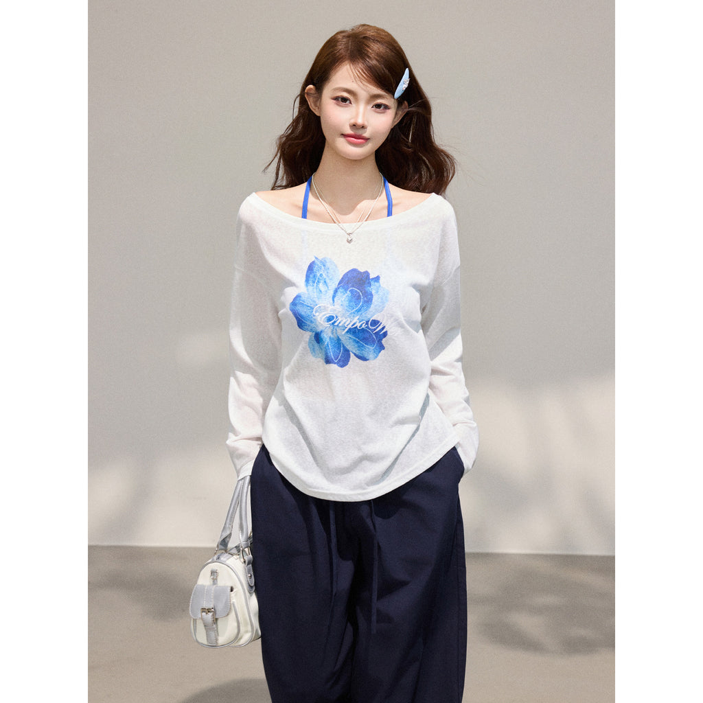 Tencel Chiffon Floral Print Two Piece Cardigan Set With Off Shoulder Top