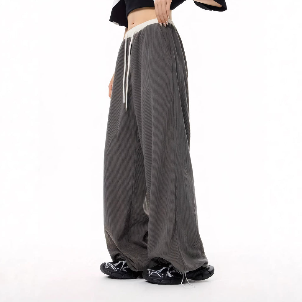 Grey Polyester Wide Leg High Waist Pants With Drape Silhouette
