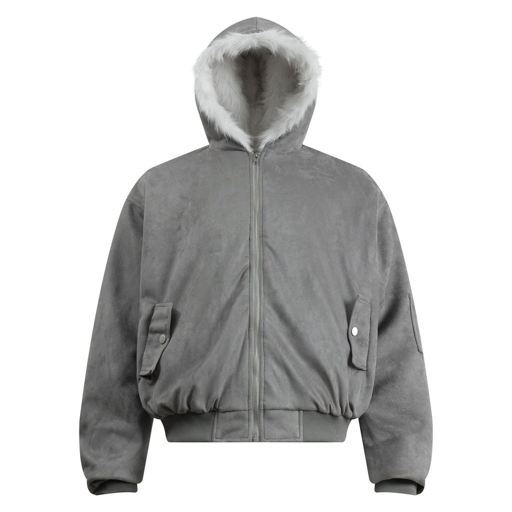 Grey Street Style Hooded Loose Fit Jacket For Youth Autumn Wear