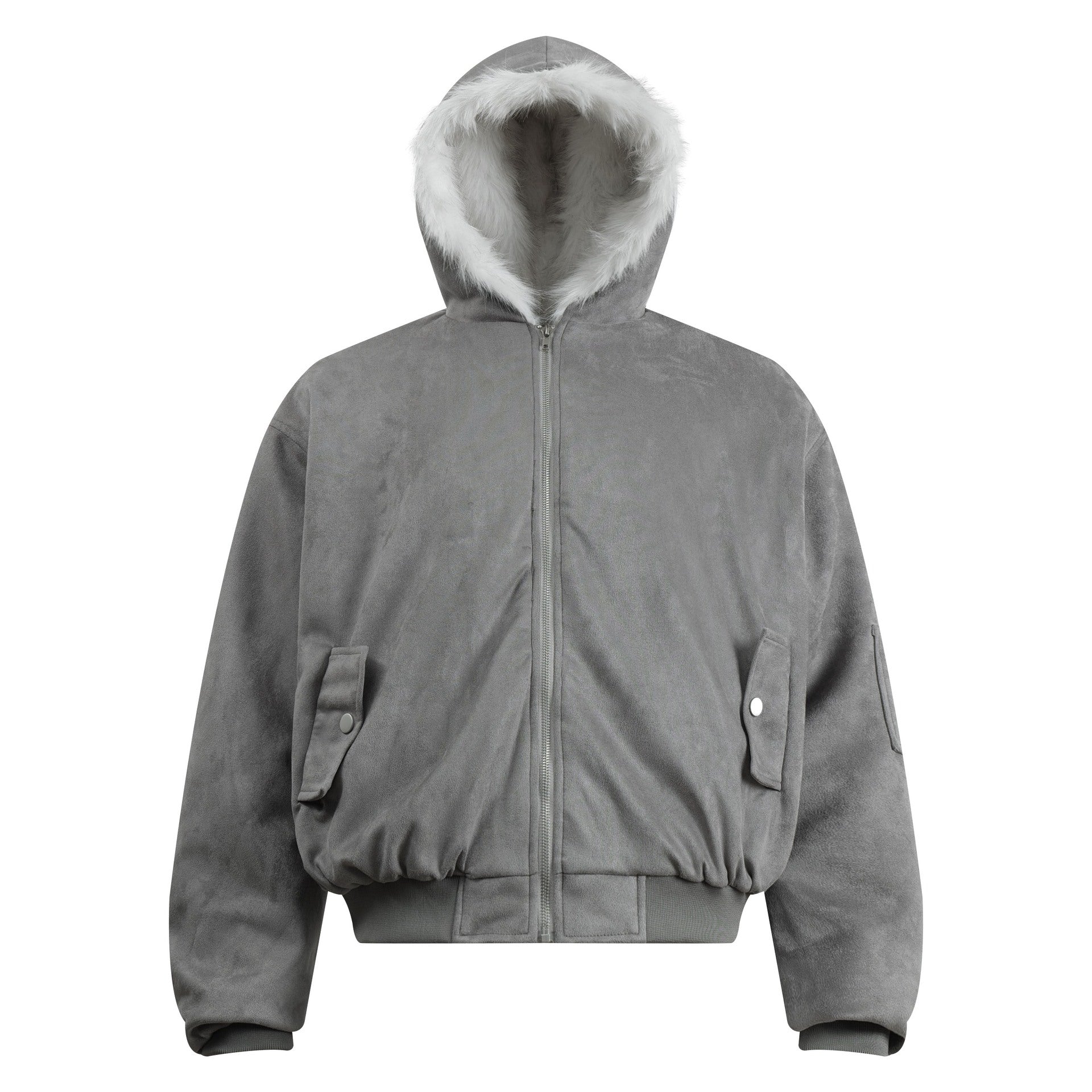 Grey Street Style Hooded Loose Fit Jacket For Youth Autumn Wear