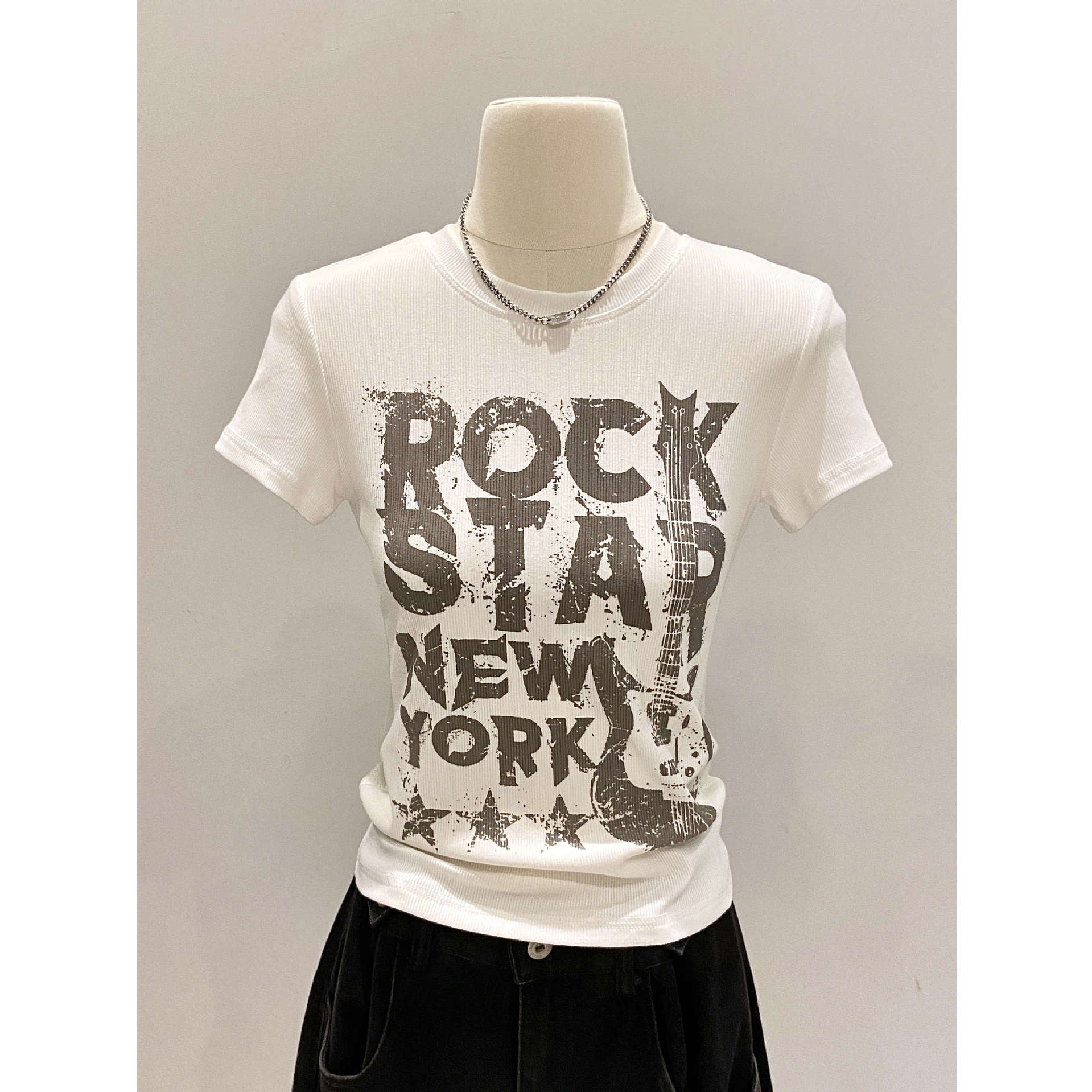 White Cotton Street Style Printed T Shirt For Women Casual Short Sleeve Slim Fit