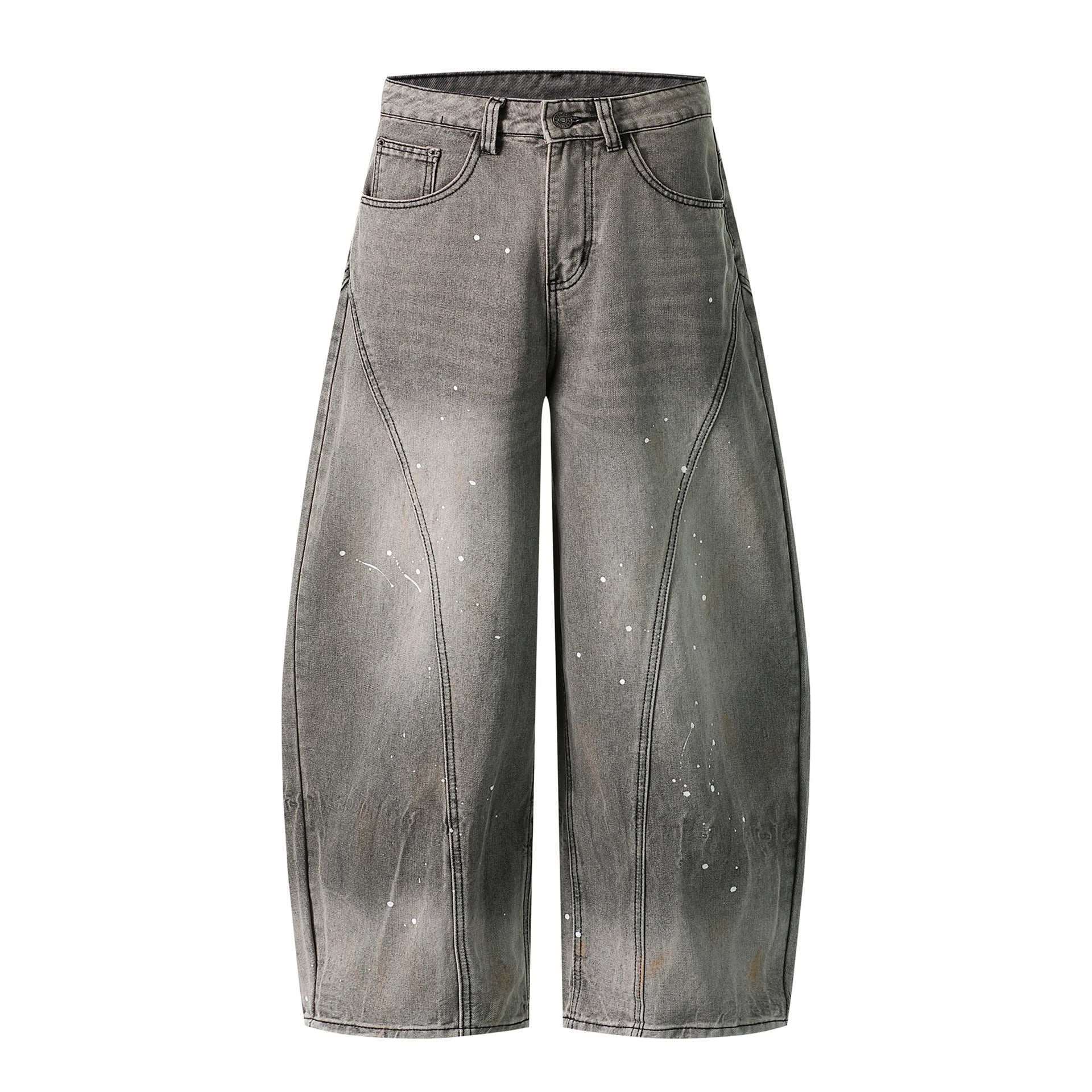 Heavy Wash Gradient Splatter Denim Patchwork Pants High Waist Wide Leg