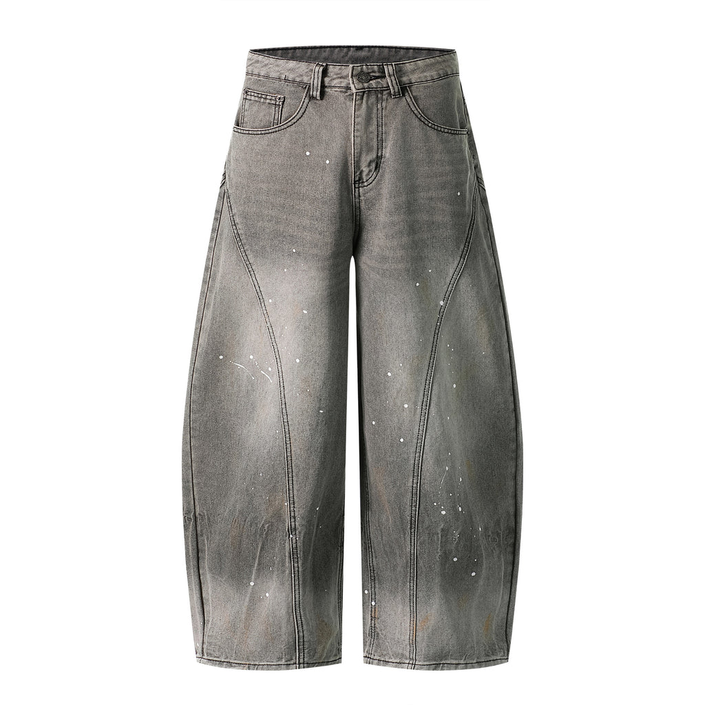 Gradient Splatter Denim Patchwork Wide Leg Pants With Heavy Wash And High Waist