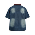 Blue Star Letter Embroidered Loose Fit Short Sleeve Cotton Shirt