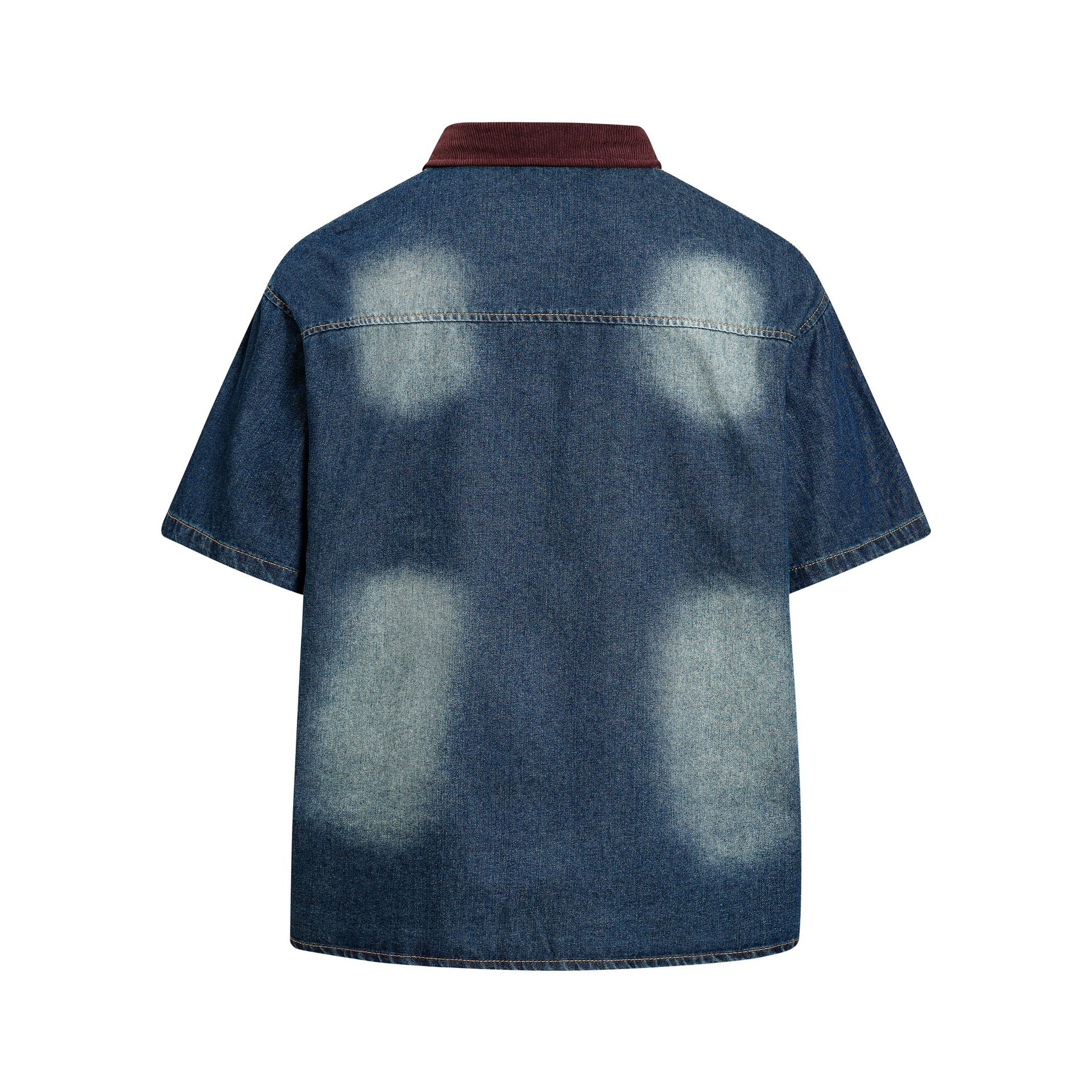 Blue Star Letter Embroidered Loose Fit Short Sleeve Cotton Shirt