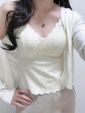 Milk White V Neck Lace Camisole With Built In Padding Slim Fit One Size