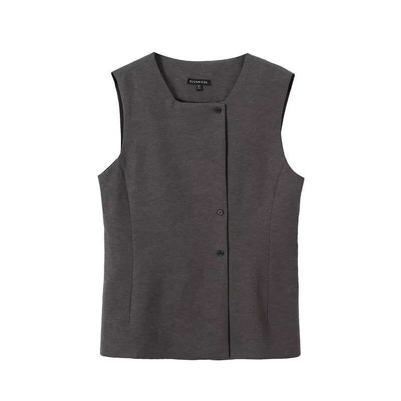 Women Double Breasted Vest And Buckle Loose Shorts Set Polyester Sleeveless
