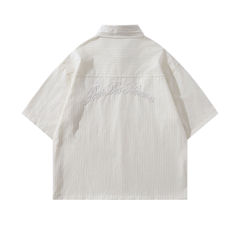 Mens Embroidered Striped Cotton T Shirt With Letter Pattern Casual Loose Fit