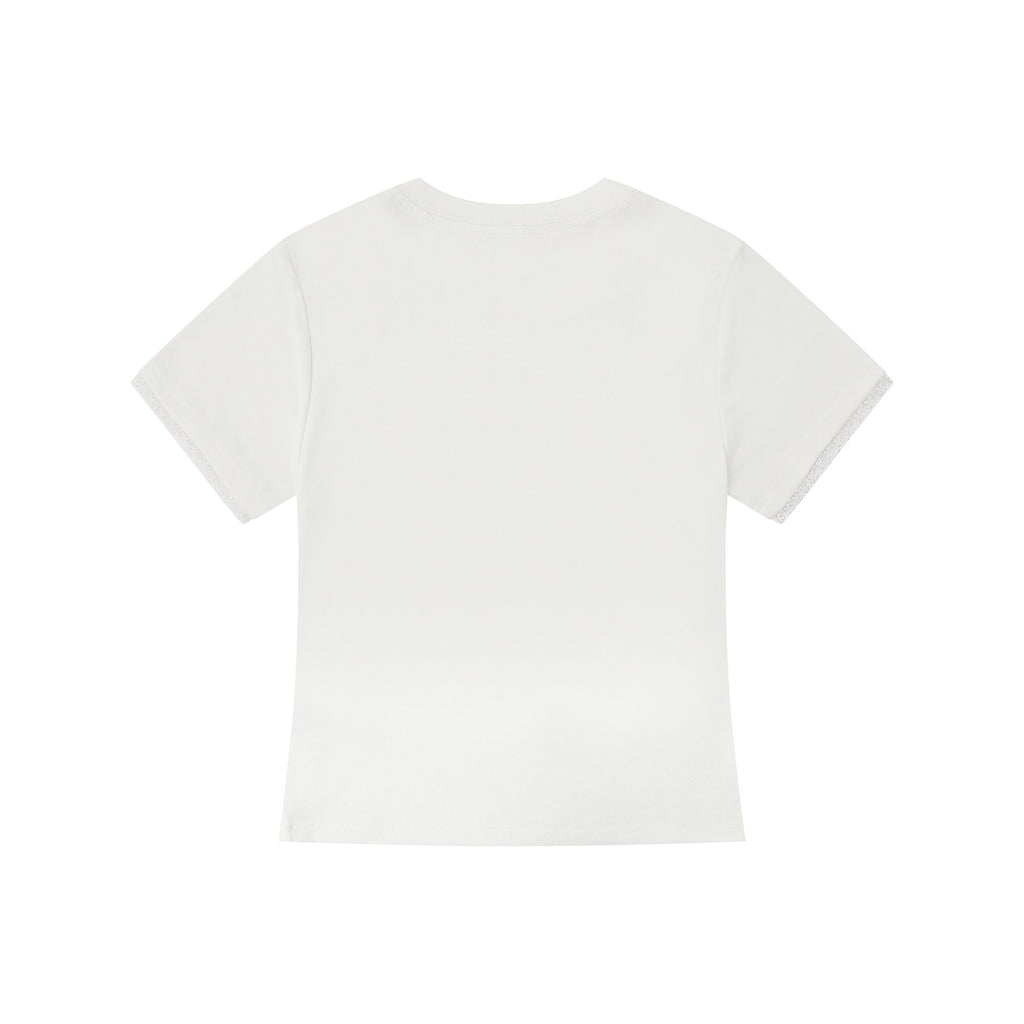 Glitter Print Hooded Crop Top Tee for Women with Lace Cuff