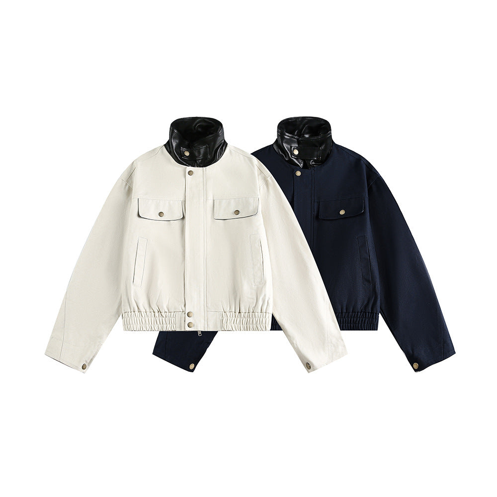Urban Street Style Colorblock Spliced Jacket With Stand Collar