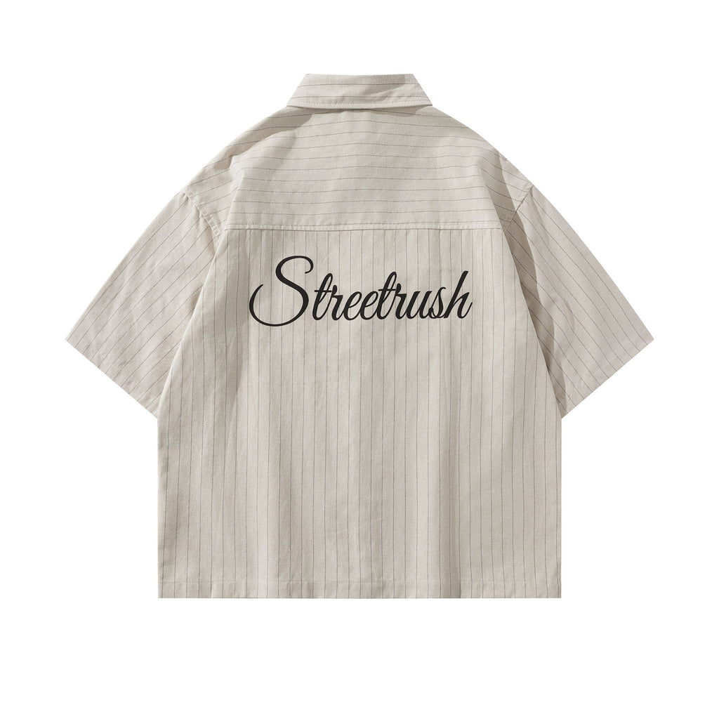 Striped Letter Embroidered Cotton T Shirt Casual Wear