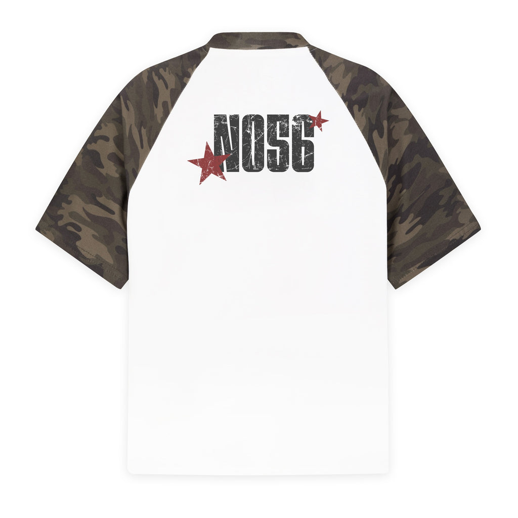 Alphabet Print Camouflage Cotton Loose Fit T Shirt Round Neck Short Sleeve