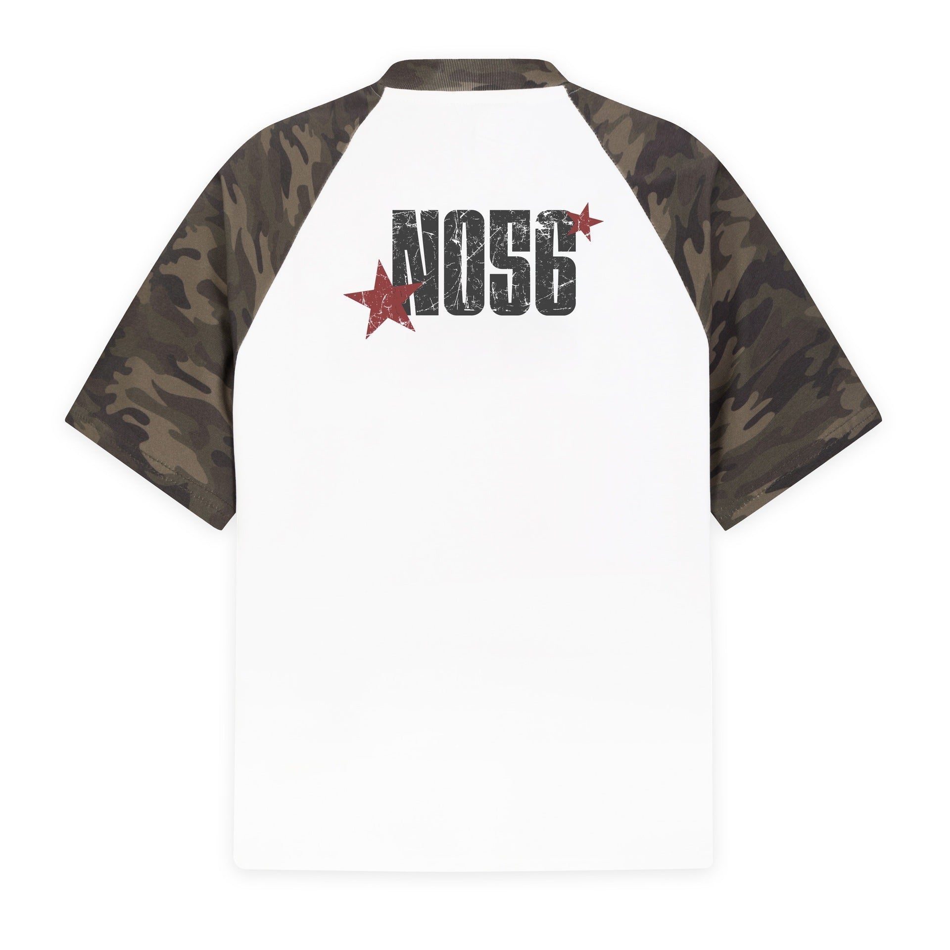 Alphabet Print Camouflage Cotton Loose Fit T Shirt Round Neck Short Sleeve
