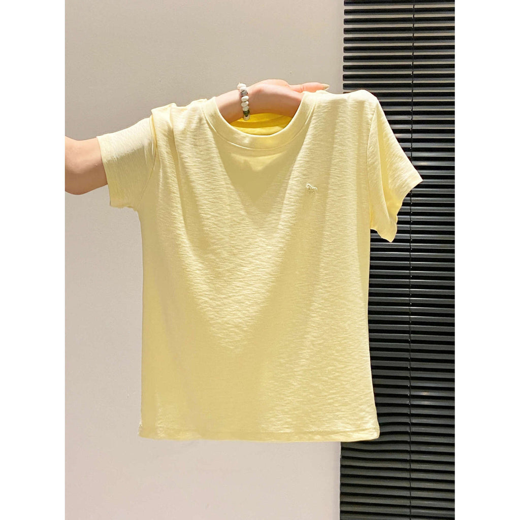 Small Batch Embroidered Round Neck Short Sleeve Tee With Patchwork