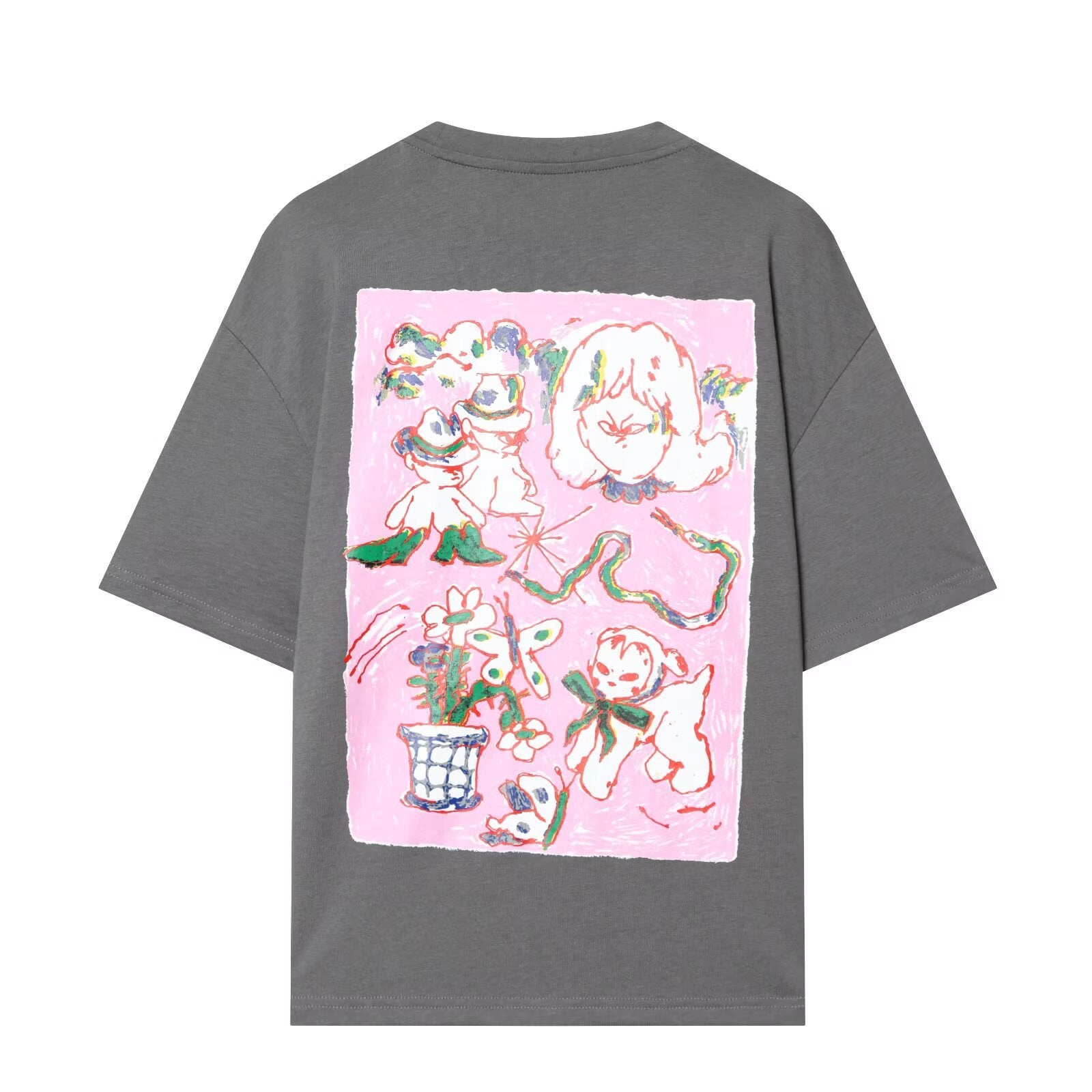 Printed Water Washed Gray Polyester Short Sleeve Round Neck T Shirt