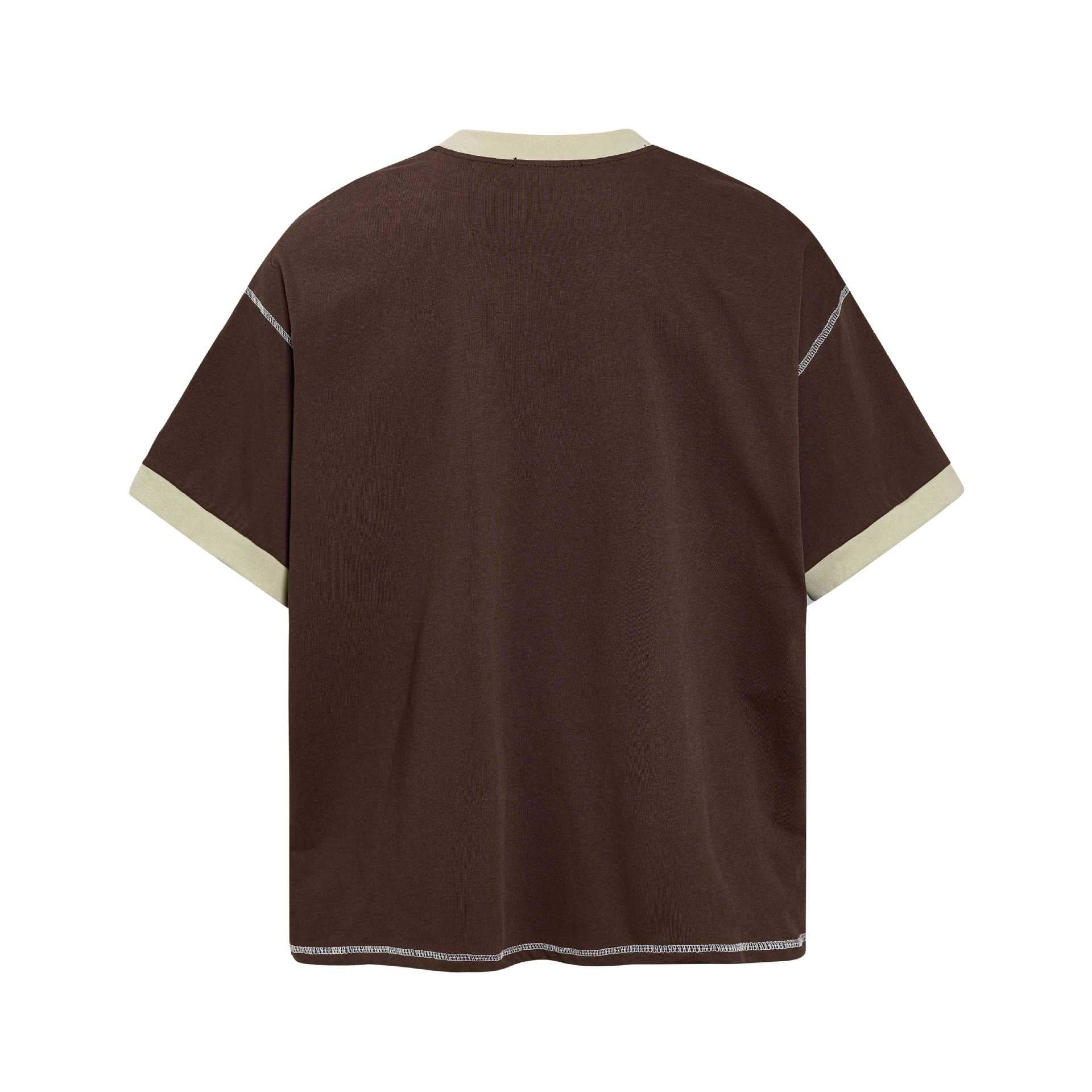 Mens Floral Print Color Block Round Neck Short Sleeve Cotton Blend Shirt
