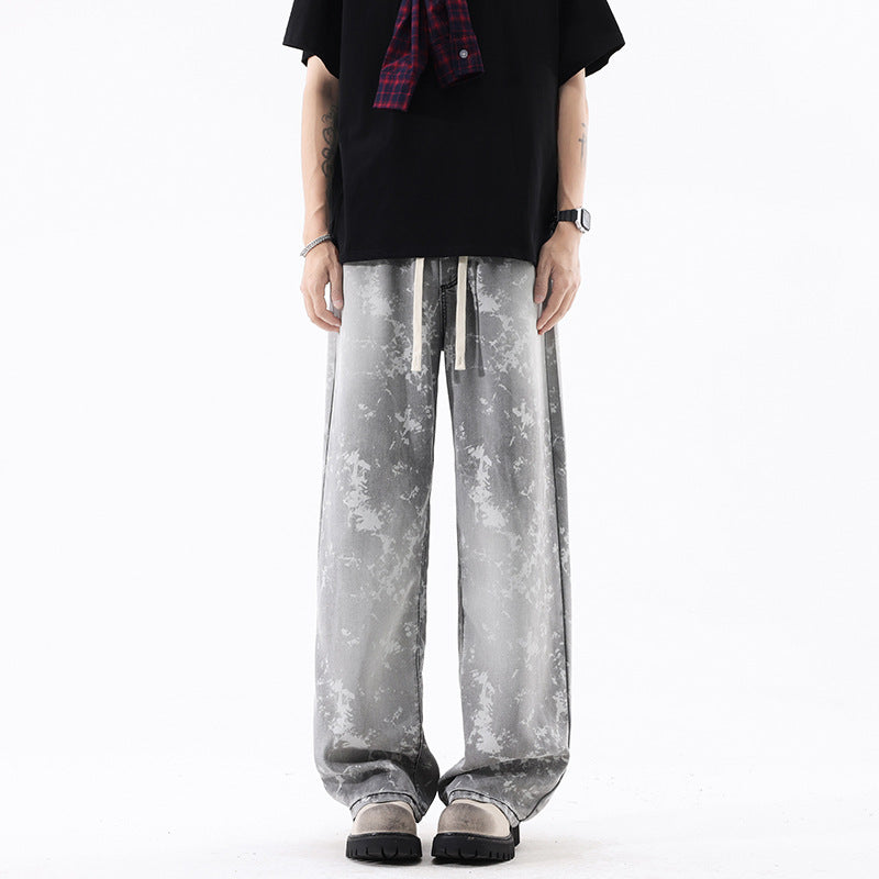 Men Loose Fit Retro Printed Casual Long Pants With Straight Leg