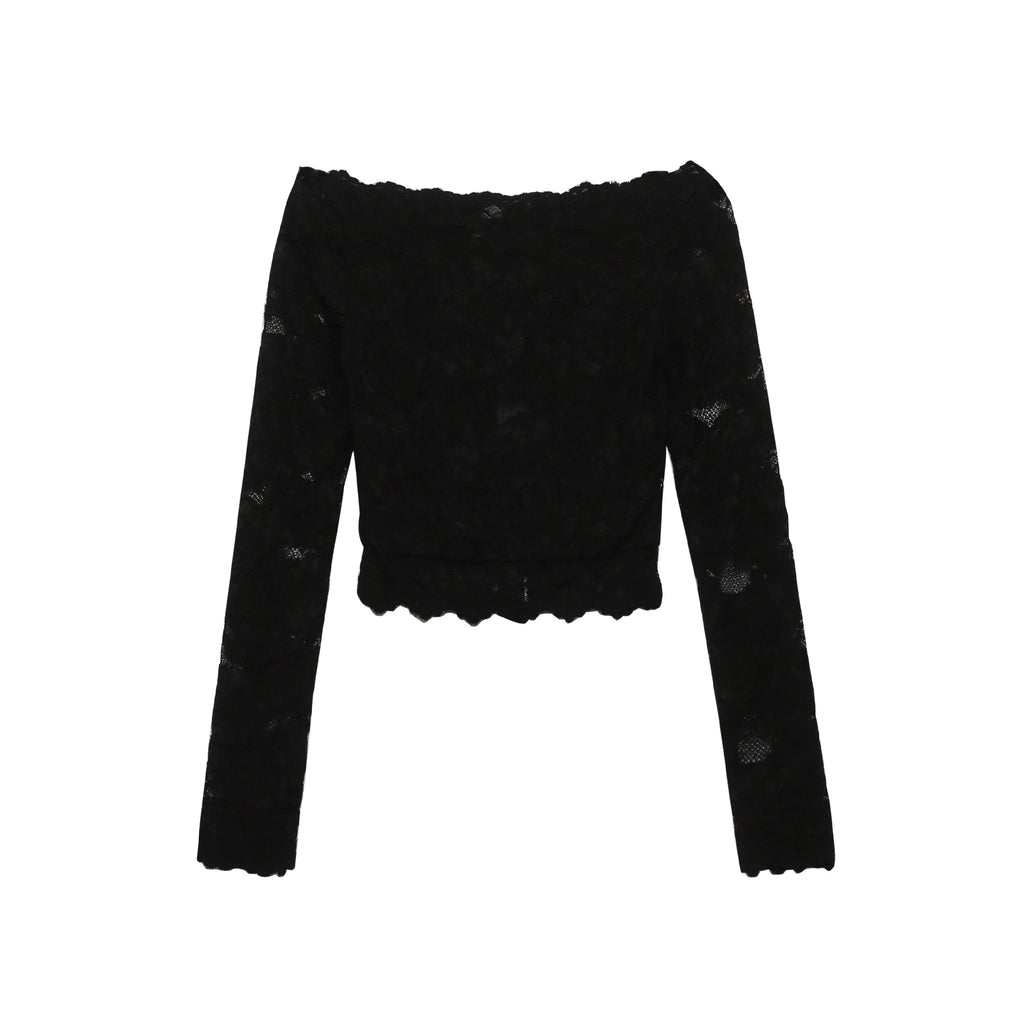 One Shoulder Lace Crop Top Rose Pattern Short Sleeve Waist Bearing Spicy Style