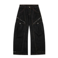 Black Denim Tapered Long Pants For Men With Unique Street Style