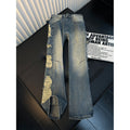 Mens Street Style Ripped Straight Leg Jeans Distressed Washed
