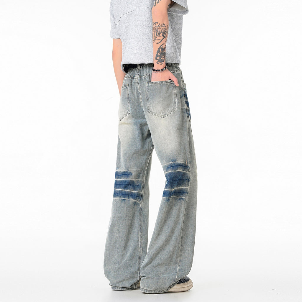 Cleanfit Light Blue Lightning Pattern Denim Pants Loose Fit Mid Waist Cotton