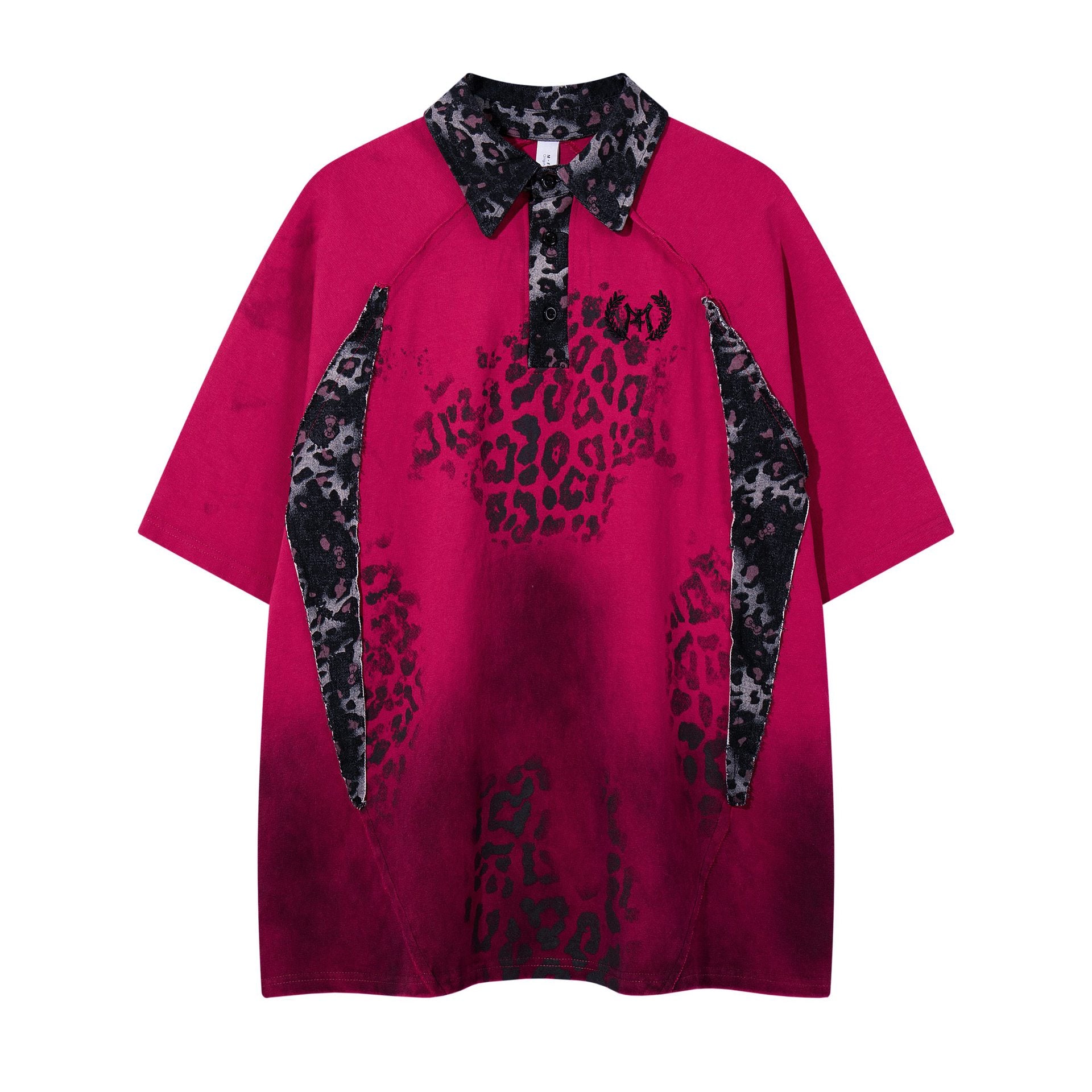 Gradient Leopard Print Short Sleeve Shirt For Men Casual Cotton Blend