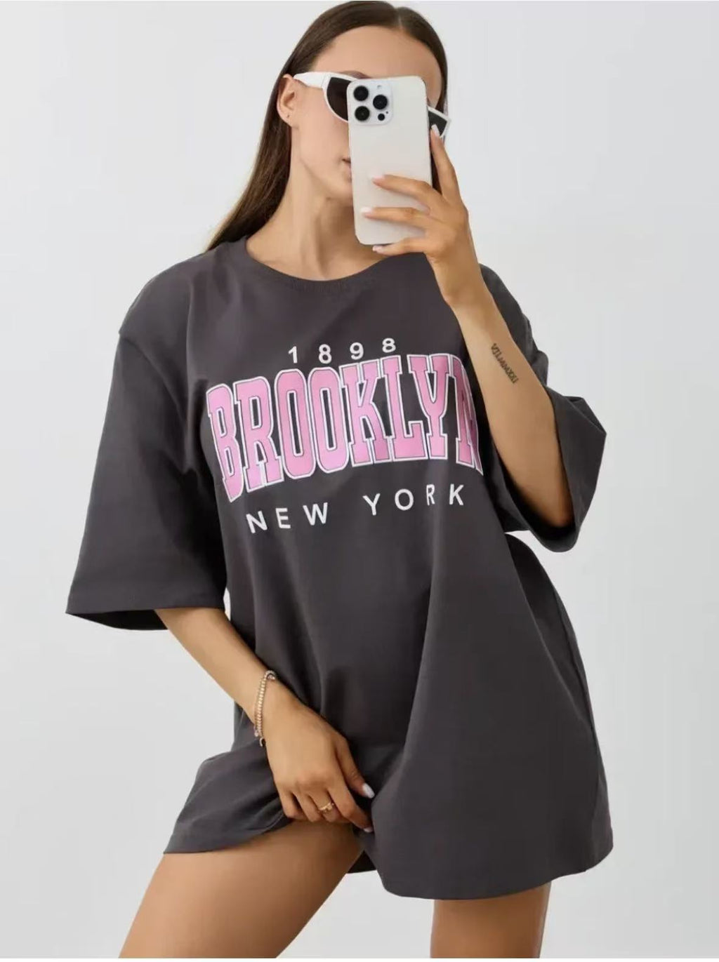Dark Gray Chic Cotton Loose Fit Short Sleeve Top With 3D Effect Pattern