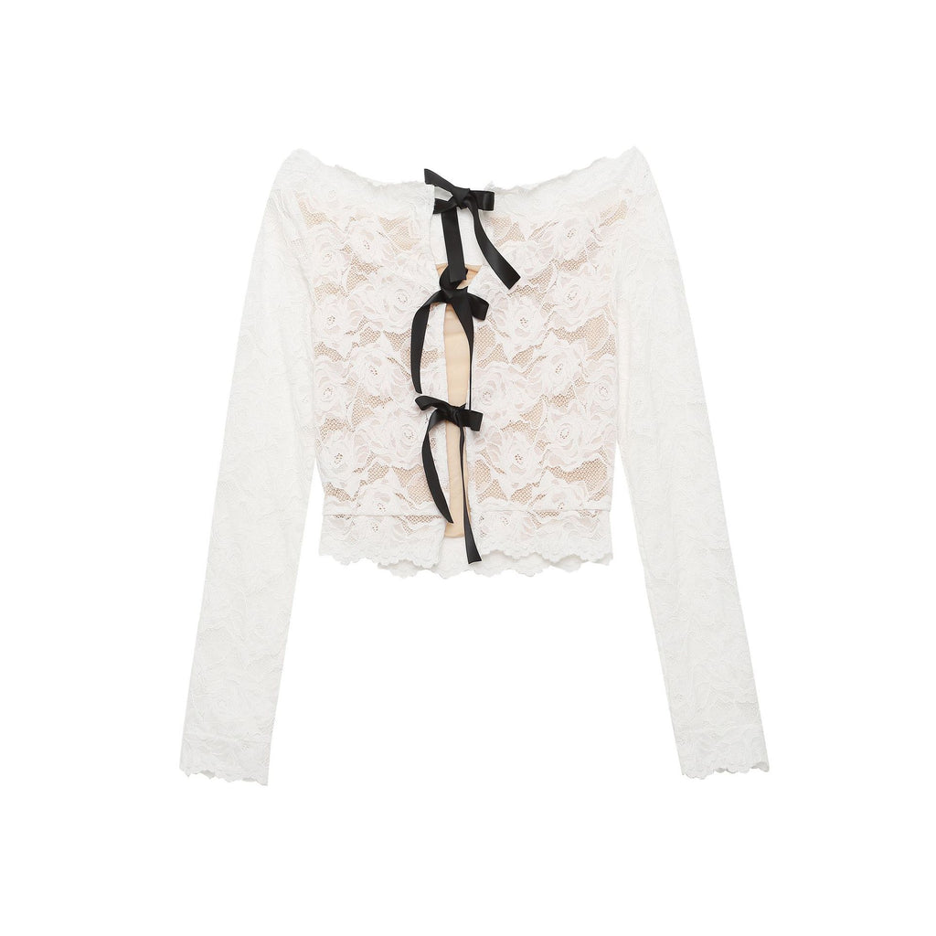 One Shoulder Lace Crop Top Rose Pattern Short Sleeve Waist Bearing Spicy Style