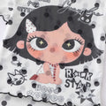 Unisex Cartoon Graffiti Mesh T Shirt Color Block Plaid Ruffle Trim Bodysuit