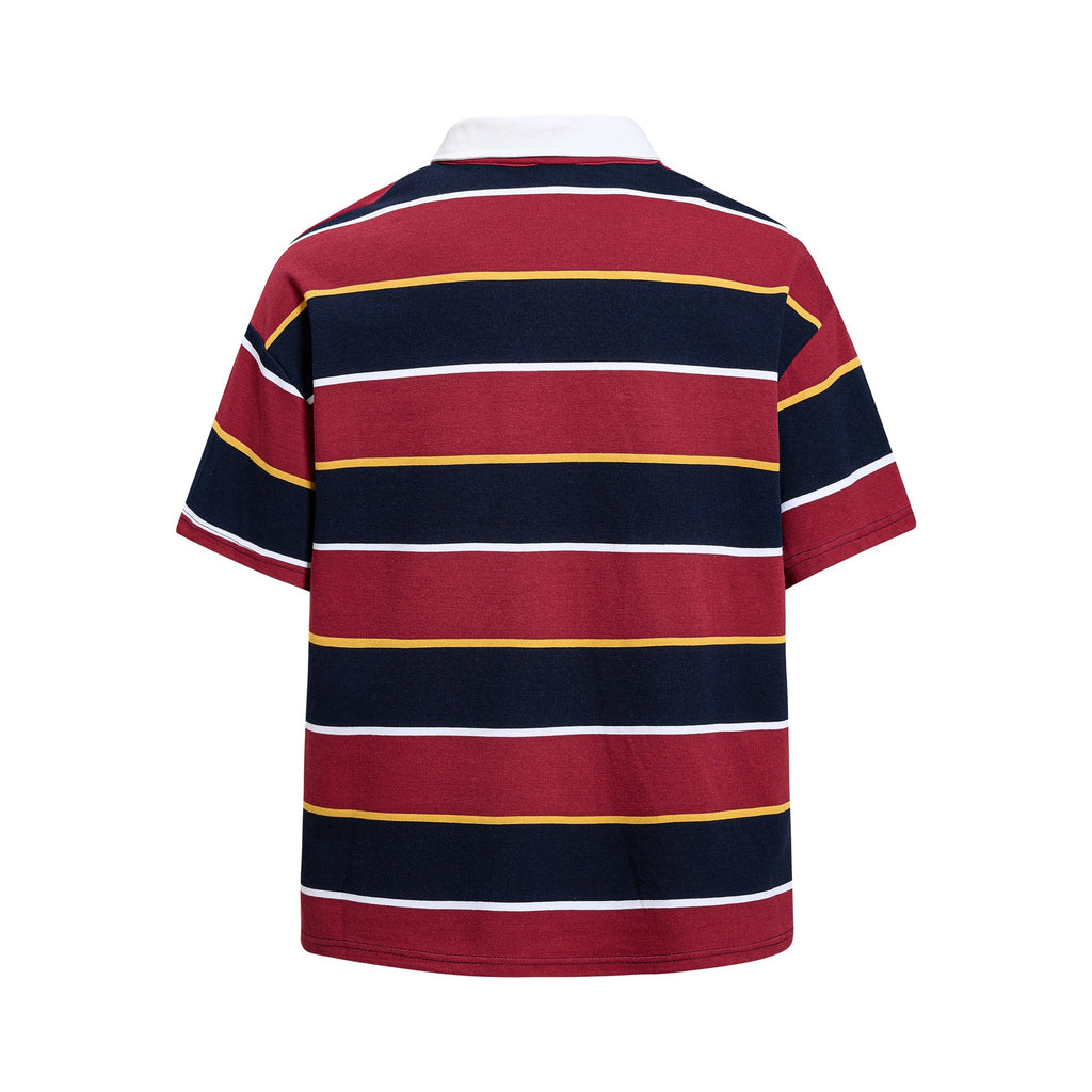 Emblem Embroidered Stripe Short Sleeve Cotton Tee With Floral Pattern
