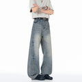 Mens Wide Leg Jeans High Waist Loose Fit Zipper Fly Cotton Washed Finish