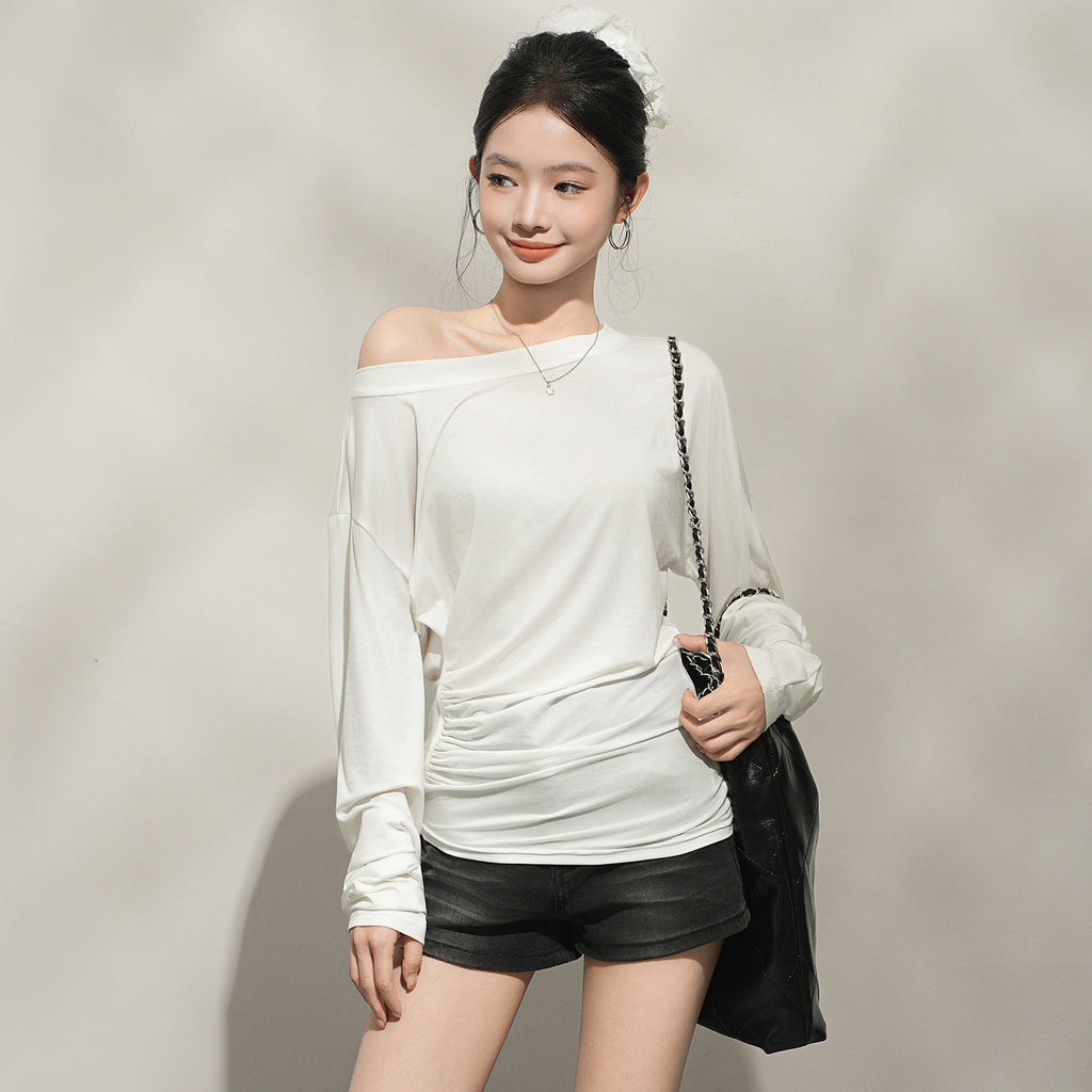 Women Lyocell Sun Protection Batwing Sleeve Lightweight Top Asymmetrical Collar