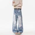 Deep Blue Denim Pants For Men Streetwear Flared Knife Cut Trousers