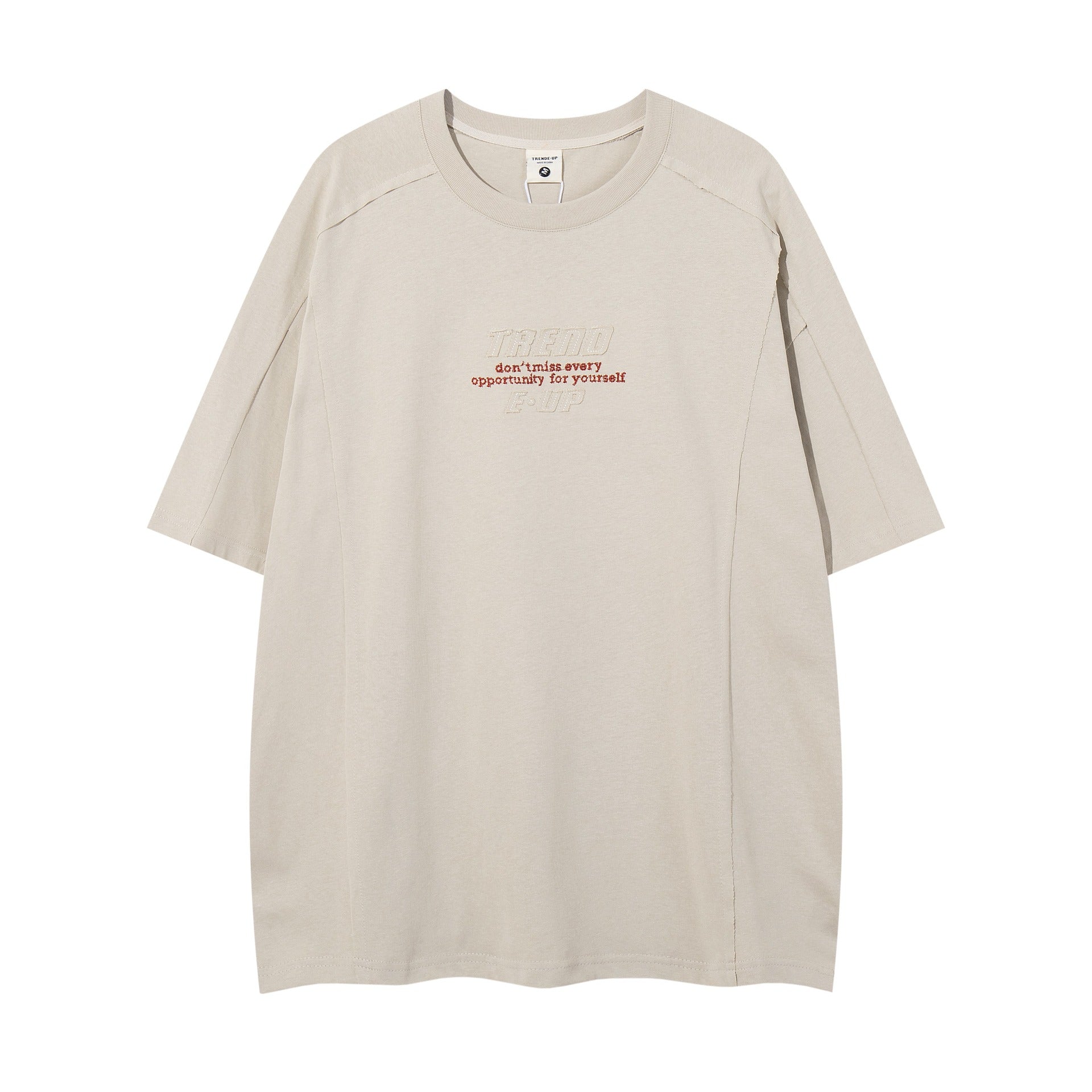 Embroidered Slogan Short Sleeve Cotton Blend Casual Tee With Floral Pattern