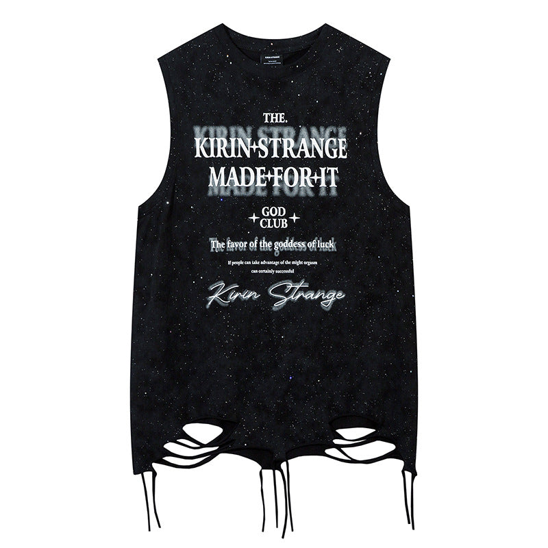 Street Style High Street Casual Tank Top Unique Design Loose Fit Black Grey