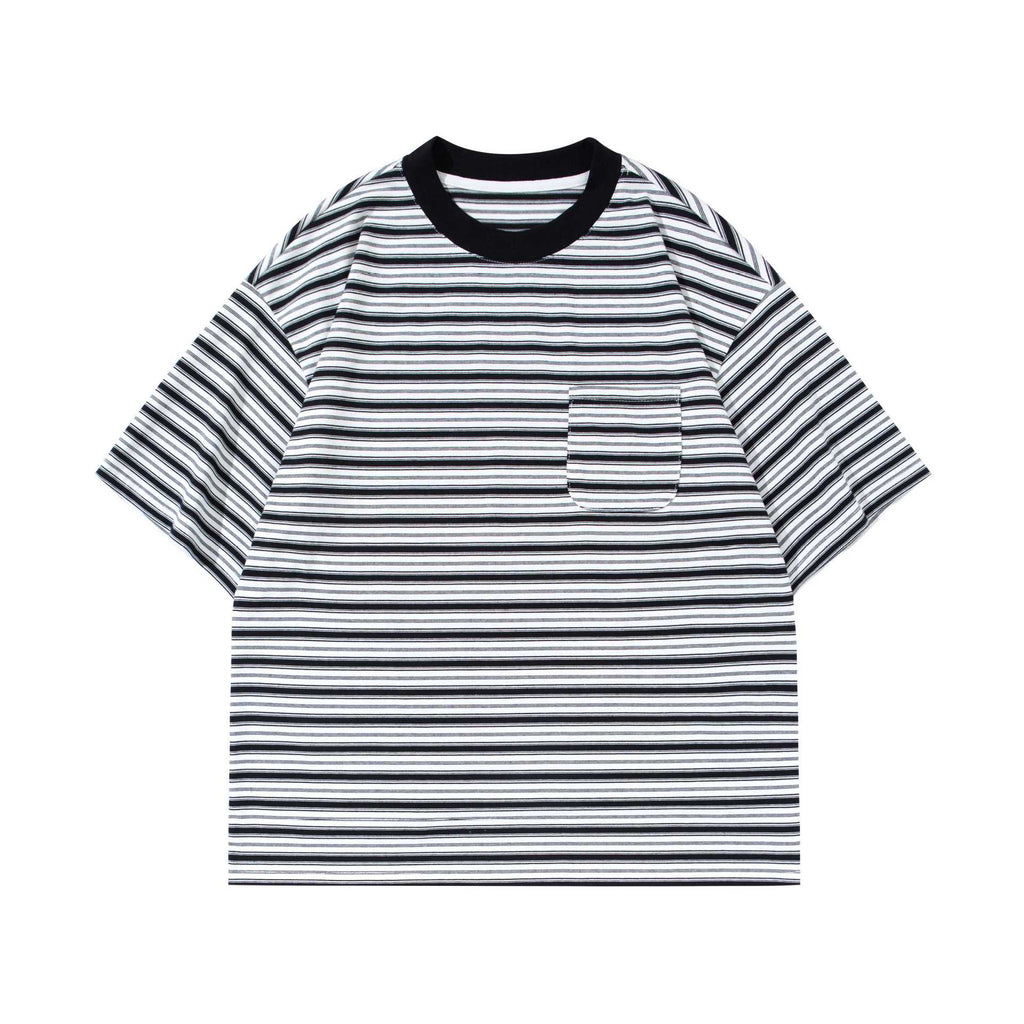 Color Blocking Pocket Striped Short Sleeve Shirt For Men Cotton Blend