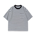 Color Blocking Pocket Striped Short Sleeve Shirt For Men Cotton Blend