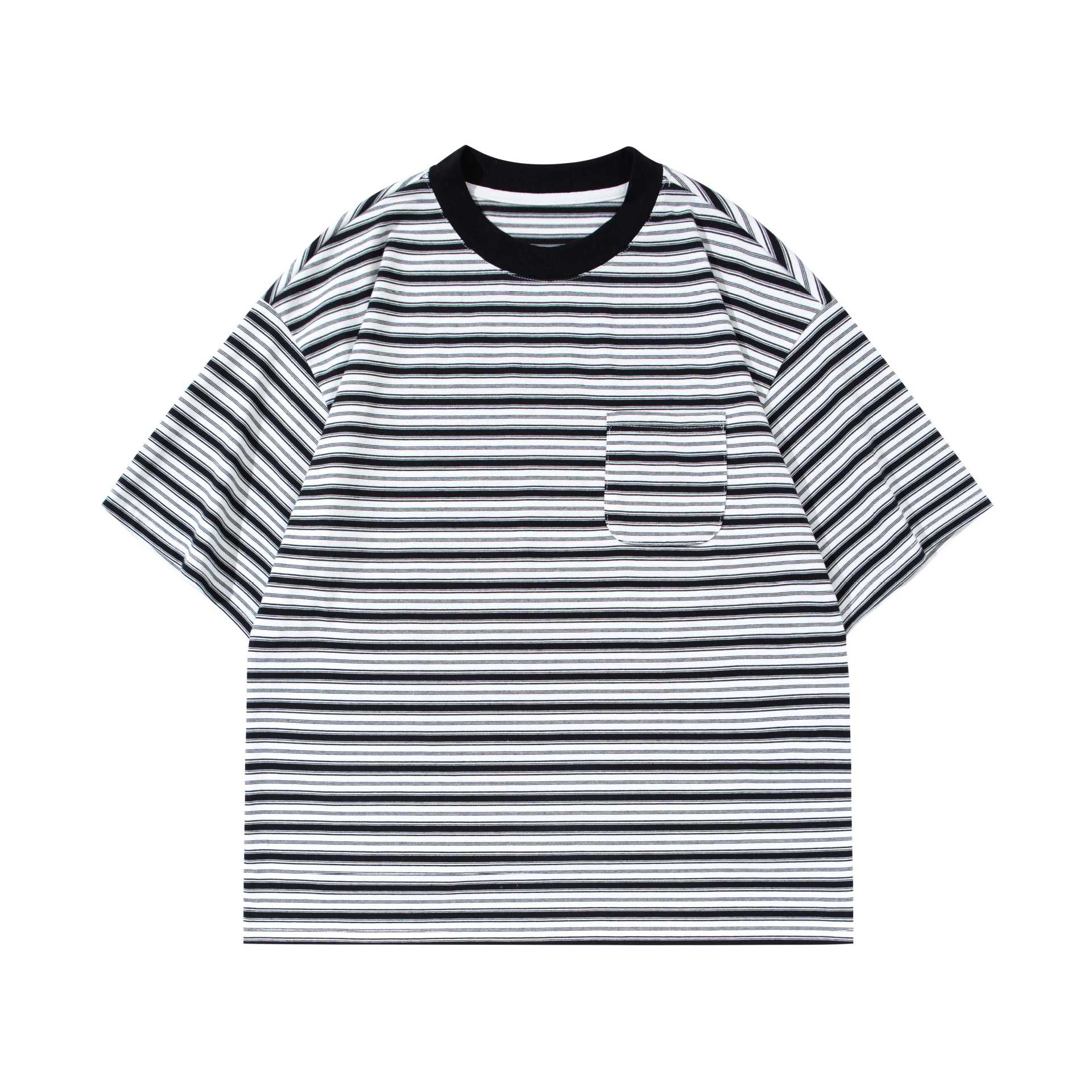 Color Blocking Pocket Striped Short Sleeve Shirt For Men Cotton Blend
